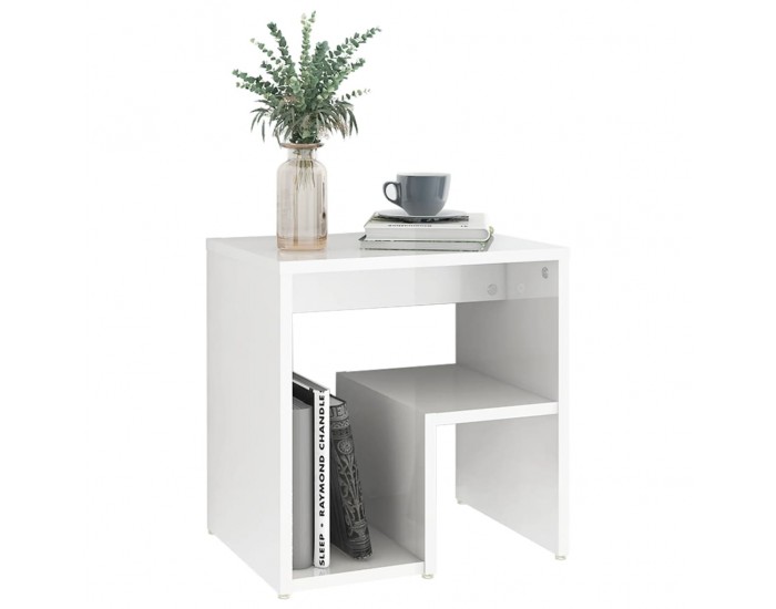 Sonata H Шкафче за спалня, бял гланц, 2 бр, 40x30x40 см, инженерно дърво