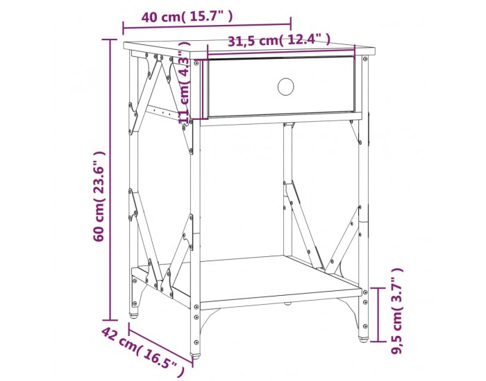 Sonata H Нощно шкафче, сив сонома, 40x42x60 см, инженерно дърво