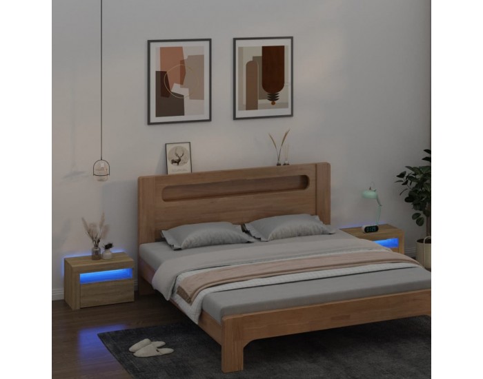 Sonata H Нощни шкафчета, 2 бр, с LED, дъб сонома, 60x35x40 см