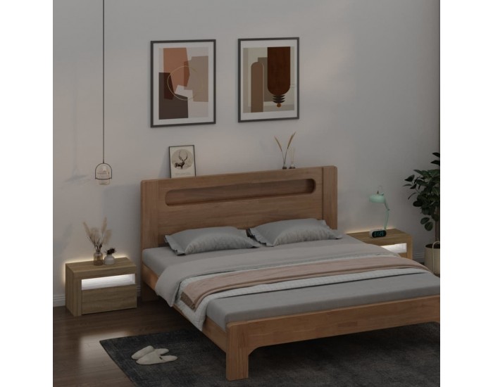 Sonata H Нощни шкафчета, 2 бр, с LED, дъб сонома, 60x35x40 см
