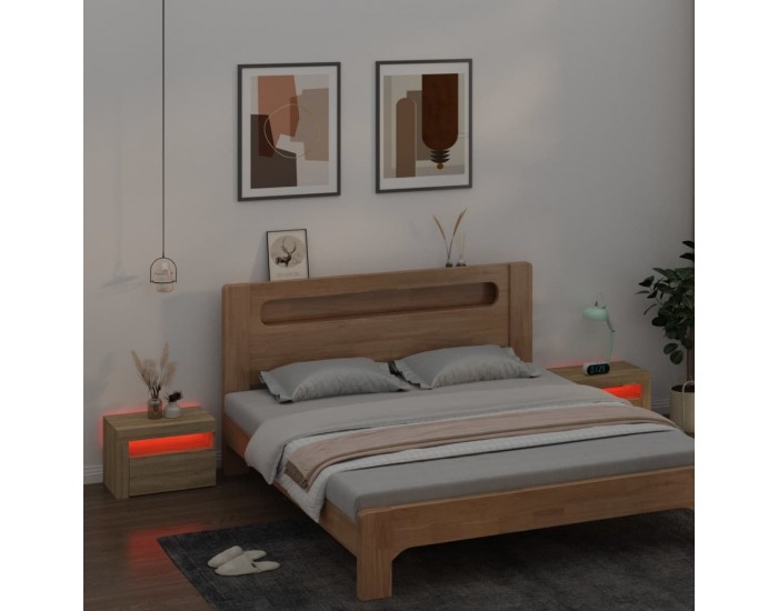 Sonata H Нощни шкафчета, 2 бр, с LED, дъб сонома, 60x35x40 см