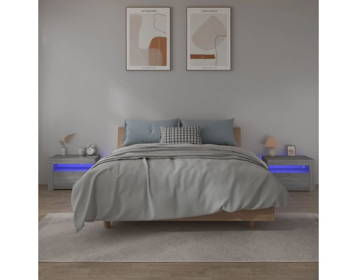 Sonata H Нощни шкафчета, 2 бр, с LED, сив сонома, 60x35x40 см