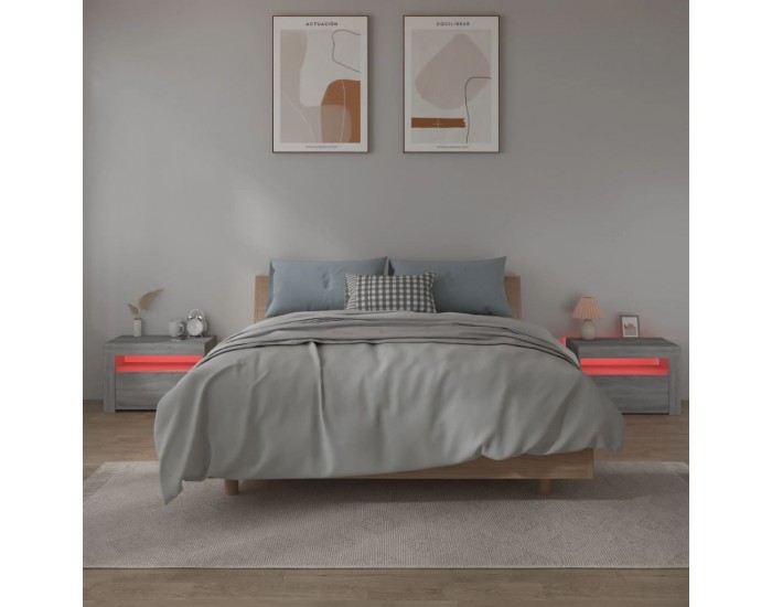 Sonata H Нощни шкафчета, 2 бр, с LED, сив сонома, 60x35x40 см