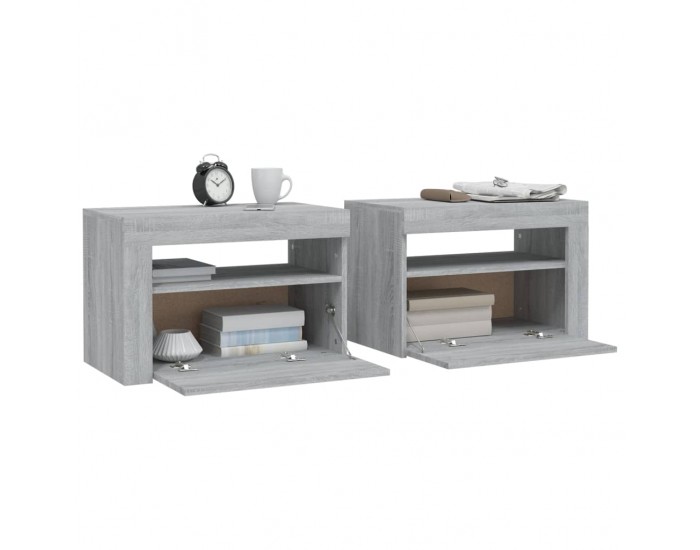 Sonata H Нощни шкафчета, 2 бр, с LED, сив сонома, 60x35x40 см