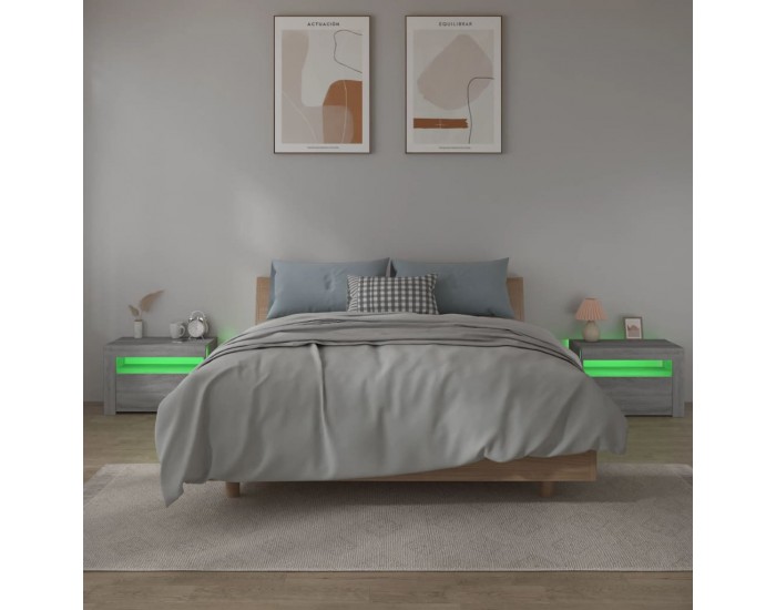 Sonata H Нощни шкафчета, 2 бр, с LED, сив сонома, 60x35x40 см