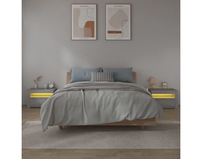 Sonata H Нощни шкафчета, 2 бр, с LED, сив сонома, 60x35x40 см