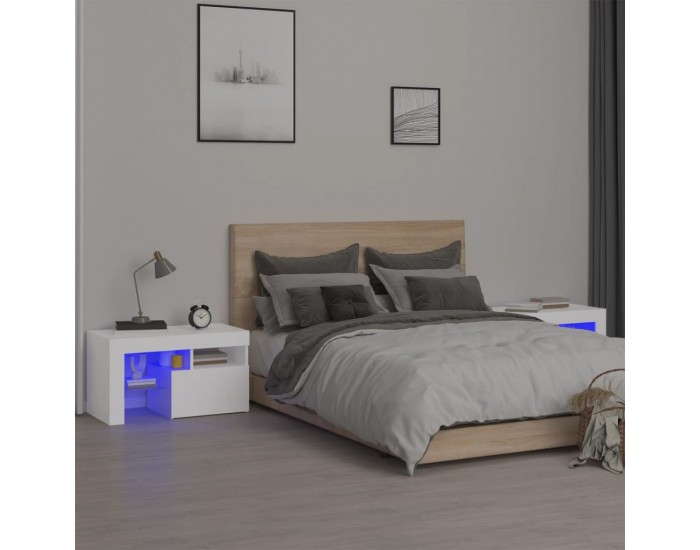 Sonata H Нощни шкафчета, 2 бр, с LED осветление, бели, 70x36,5x40 см