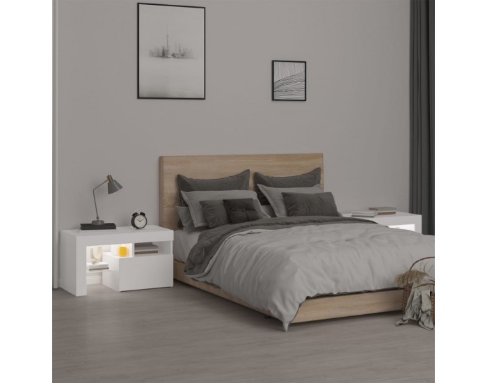 Sonata H Нощни шкафчета, 2 бр, с LED осветление, бели, 70x36,5x40 см