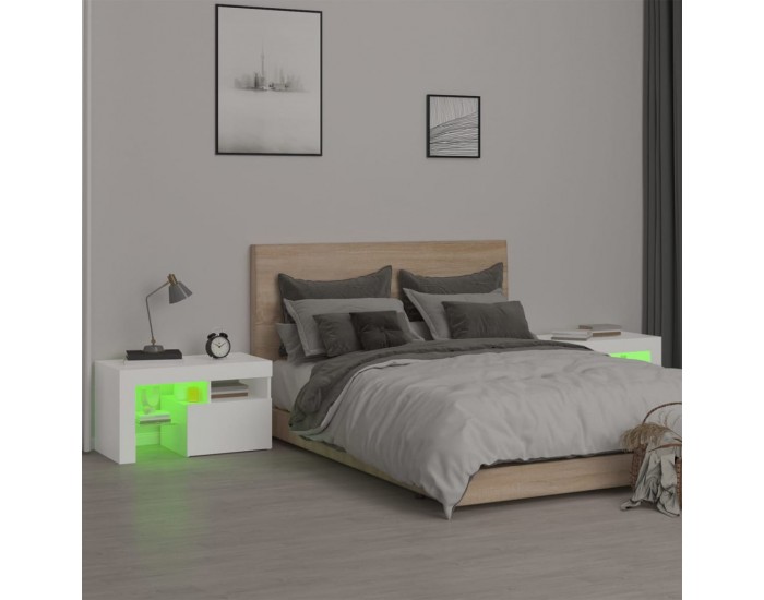 Sonata H Нощни шкафчета, 2 бр, с LED осветление, бели, 70x36,5x40 см