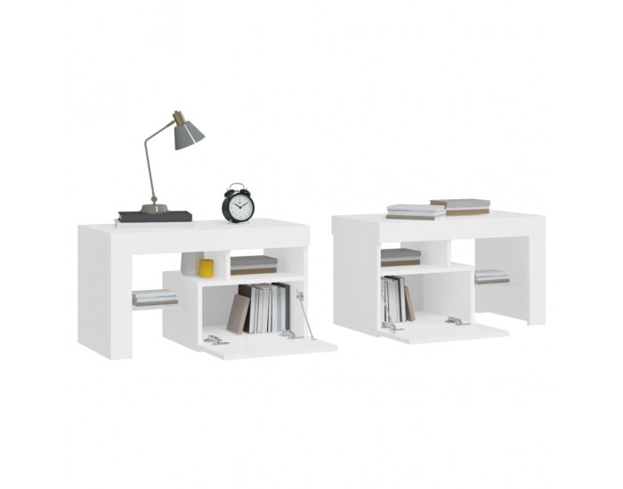 Sonata H Нощни шкафчета, 2 бр, с LED осветление, бели, 70x36,5x40 см