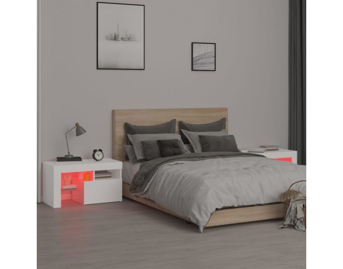 Sonata H Нощни шкафчета, 2 бр, с LED осветление, бели, 70x36,5x40 см