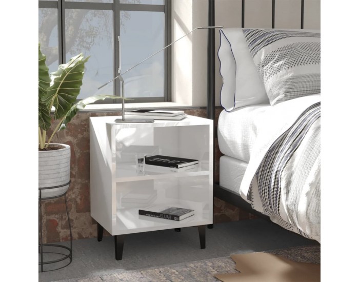 Sonata H Нощни шкафчета с метални крака, 2 бр, бял гланц, 40x30x50 см