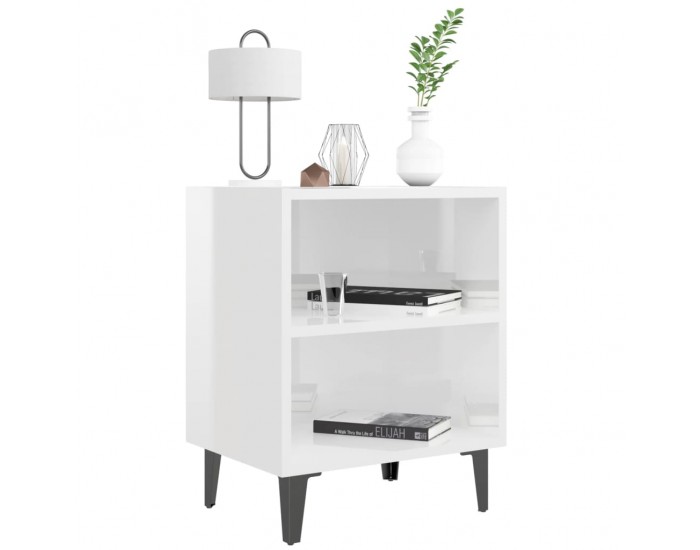 Sonata H Нощни шкафчета с метални крака, 2 бр, бял гланц, 40x30x50 см