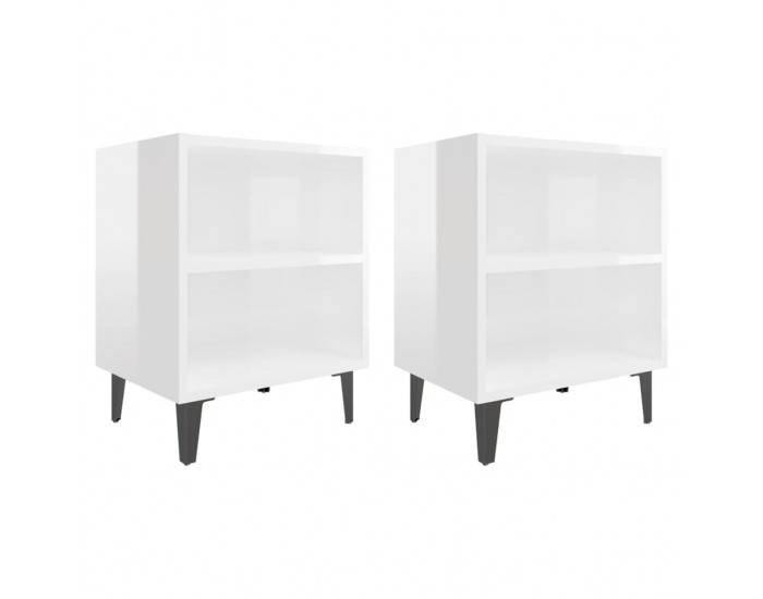 Sonata H Нощни шкафчета с метални крака, 2 бр, бял гланц, 40x30x50 см