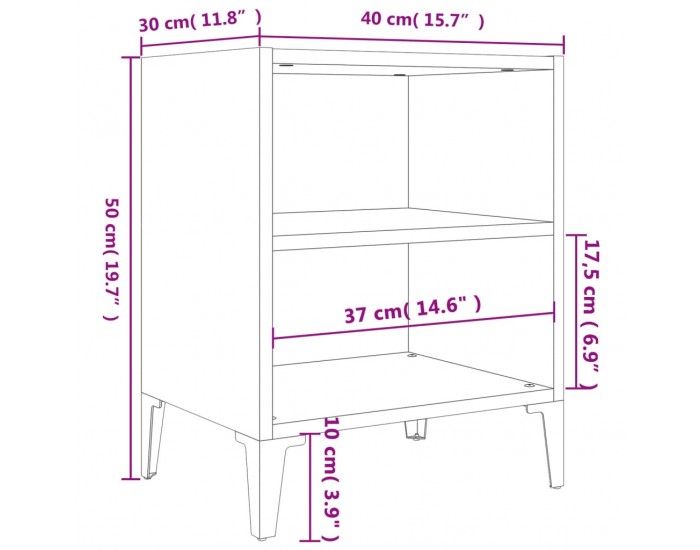 Sonata H Нощни шкафчета с метални крака, 2 бр, бял гланц, 40x30x50 см
