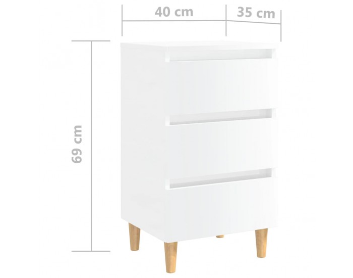 Sonata H Нощно шкафче с крака от дърво масив, бял гланц, 40x35x69 см