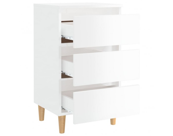 Sonata H Нощно шкафче с крака от дърво масив, бял гланц, 40x35x69 см