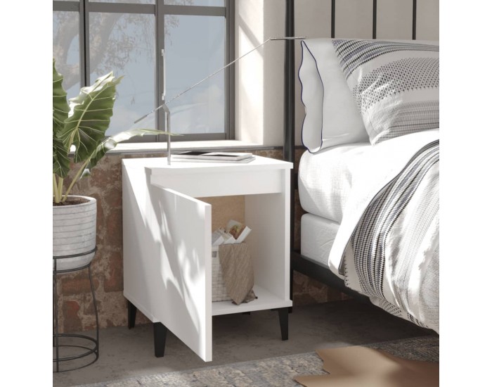 Sonata H Нощно шкафче с метални крака, бяло, 40x30x50 см