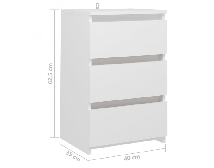 Sonata H Нощни шкафчета, 2 бр, бели, 40x35x62,5 см, инженерно дърво