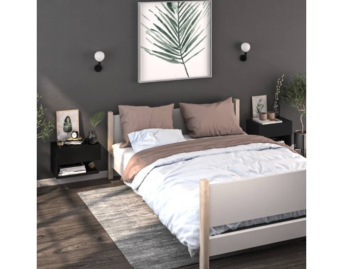 Sonata H Нощни шкафчета за стенен монтаж, 2 бр, черни