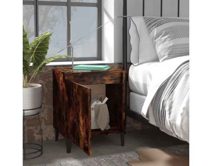 Sonata H Нощни шкафчета с метални крака, опушен дъб, 40x30x50 см