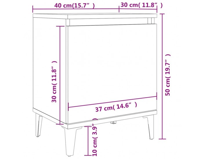 Sonata H Нощни шкафчета с метални крака, опушен дъб, 40x30x50 см