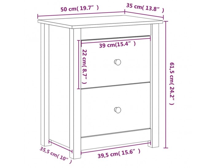 Sonata H Нощно шкафче, меденокафяво, 50x35x61,5 см, борово дърво масив