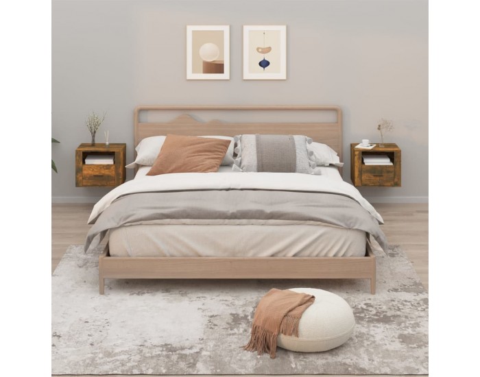 Sonata H Нощни шкафчета за стенен монтаж, 2 бр, опушен дъб, 50x36x40 см