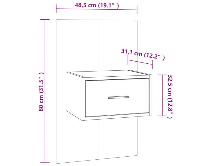 Sonata H Нощно шкафче за стенен монтаж, кафяв дъб