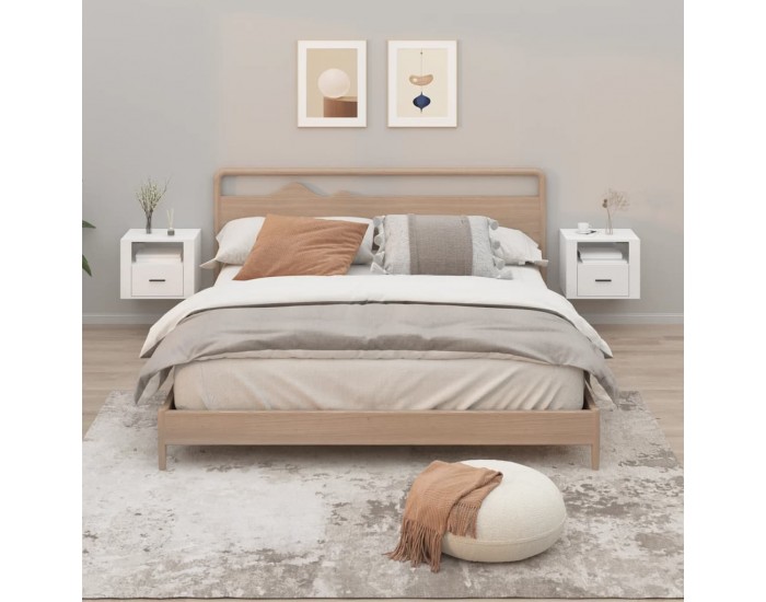 Sonata H Нощни шкафчета за стенен монтаж, 2 бр, бял гланц, 50x36x40 см