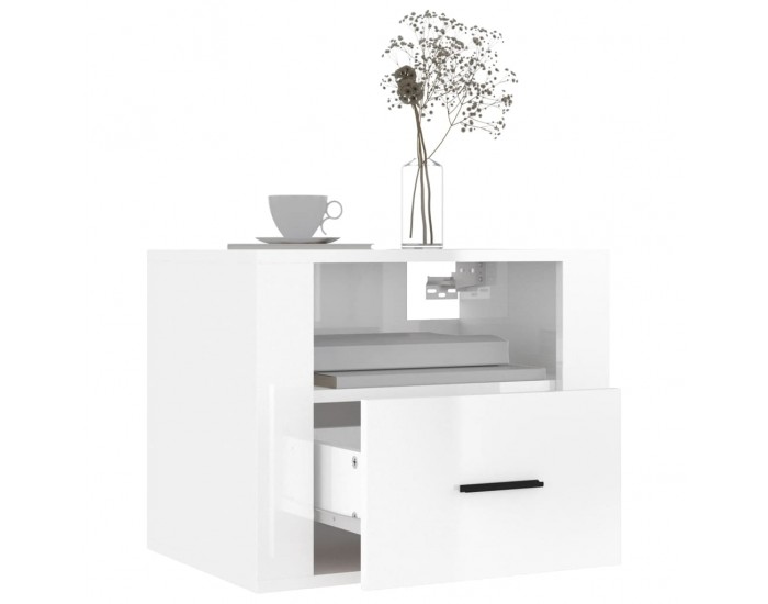 Sonata H Нощни шкафчета за стенен монтаж, 2 бр, бял гланц, 50x36x40 см