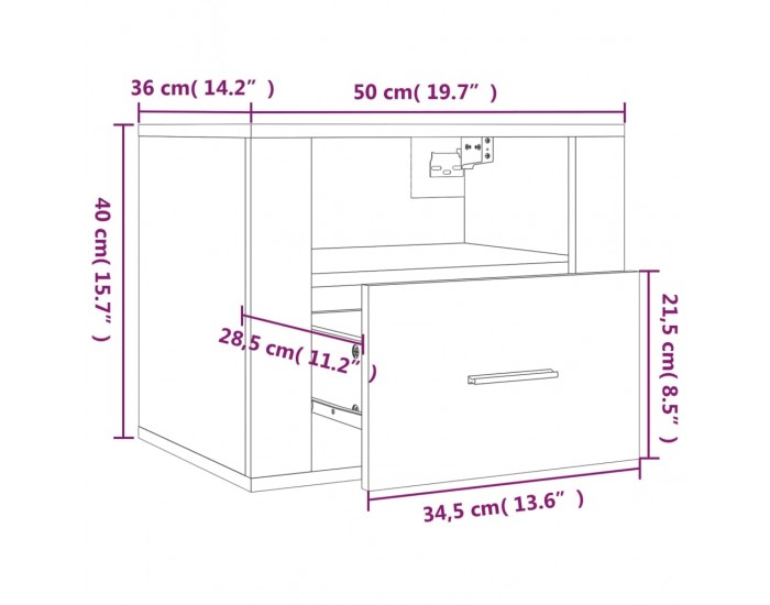 Sonata H Нощни шкафчета за стенен монтаж, 2 бр, бял гланц, 50x36x40 см