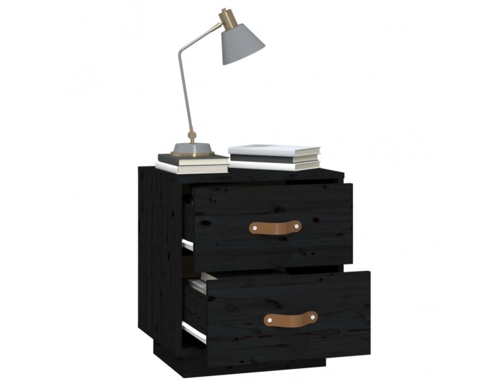 Sonata H Нощно шкафче, черно, 40x34x45 см, борово дърво масив