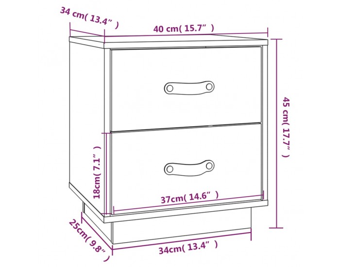 Sonata H Нощно шкафче, черно, 40x34x45 см, борово дърво масив