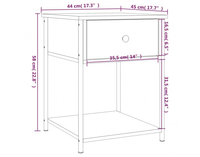 Sonata H Нощни масички, 2 бр, кафяв дъб, 44x45x58 см, инженерно дърво