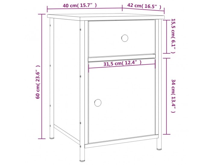Sonata H Нощно шкафче, черно, 40x42x60 см, инженерно дърво