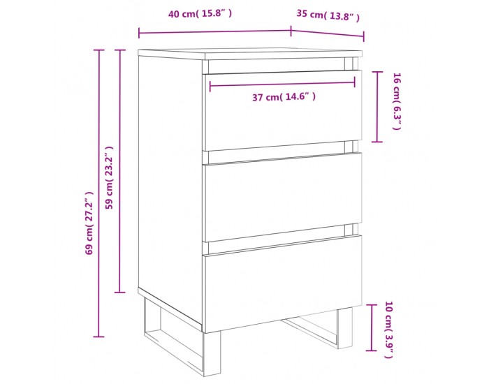 Sonata H Нощни шкафчета 2 бр бетонно сив 40x35x69 см инженерна дървесина