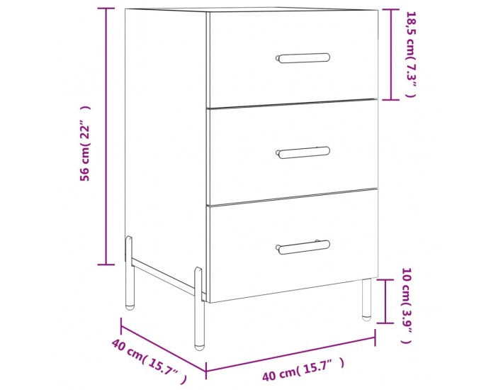 Sonata H Нощно шкафче, черно, 40x40x66 см, инженерно дърво