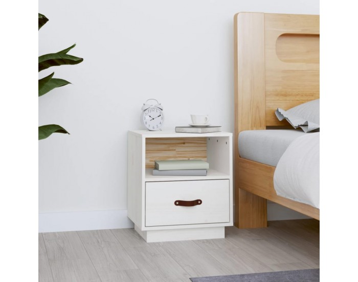 Sonata H Нощно шкафче, бяло, 40x34x45 см, борово дърво масив
