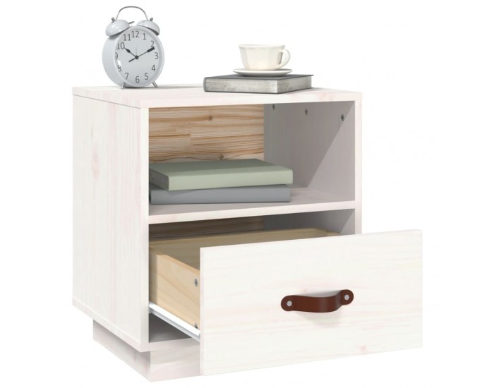Sonata H Нощно шкафче, бяло, 40x34x45 см, борово дърво масив