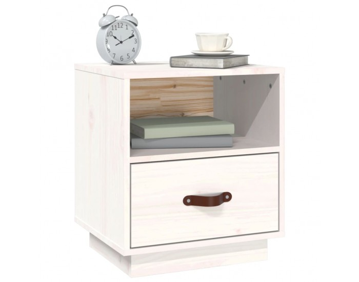 Sonata H Нощно шкафче, бяло, 40x34x45 см, борово дърво масив