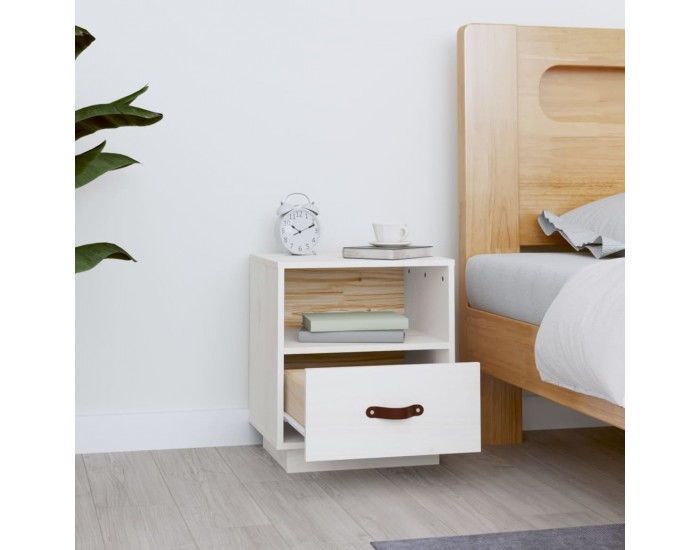 Sonata H Нощно шкафче, бяло, 40x34x45 см, борово дърво масив
