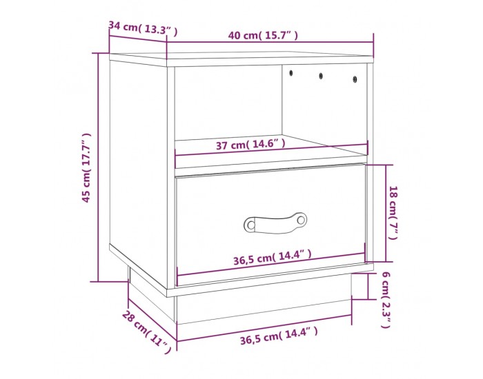 Sonata H Нощно шкафче, бяло, 40x34x45 см, борово дърво масив