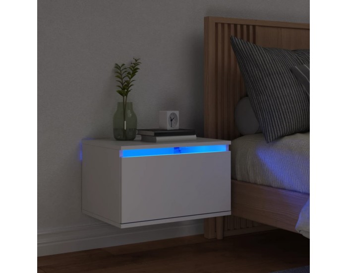 Sonata H Нощно шкафче за стена с LED осветление, бяло