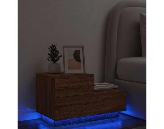 Sonata H Нощно шкафче с LED осветление, кафяв дъб, 70x36x40,5 см