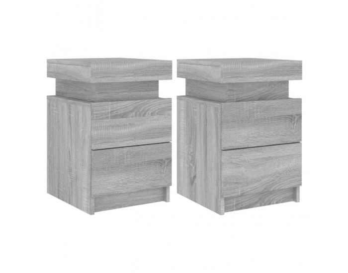 Sonata H Нощни шкафчета с LED осветление, 2 бр, сив сонома, 35x39x55 см