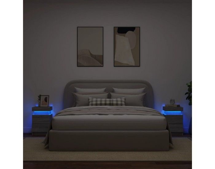Sonata H Нощни шкафчета с LED осветление, 2 бр, сив сонома, 35x39x55 см