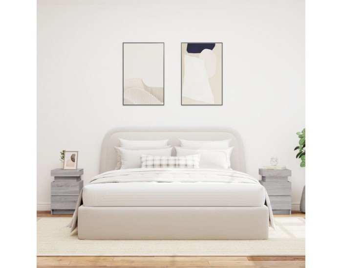 Sonata H Нощни шкафчета с LED осветление, 2 бр, сив сонома, 35x39x55 см