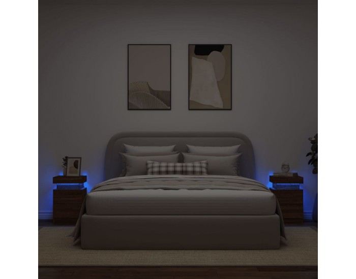 Sonata H Нощни шкафчета с LED осветление, 2 бр, кафяв дъб, 35x39x55 см