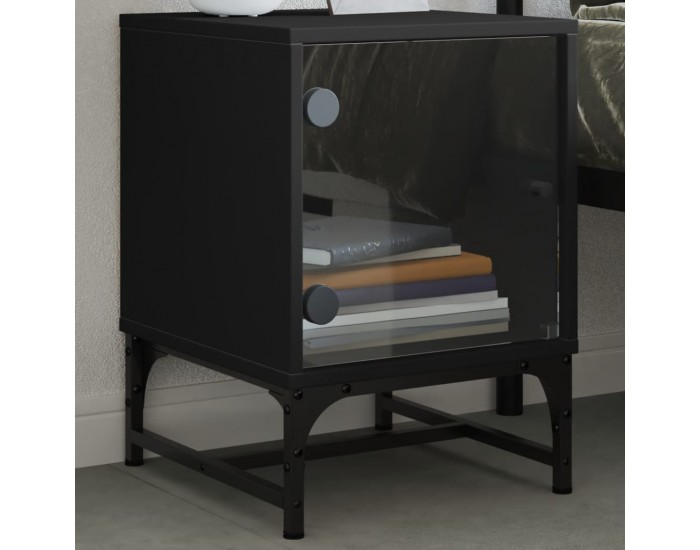 Sonata H Нощни шкафчета със стъклени врати 2 бр черно 35x37x50 см